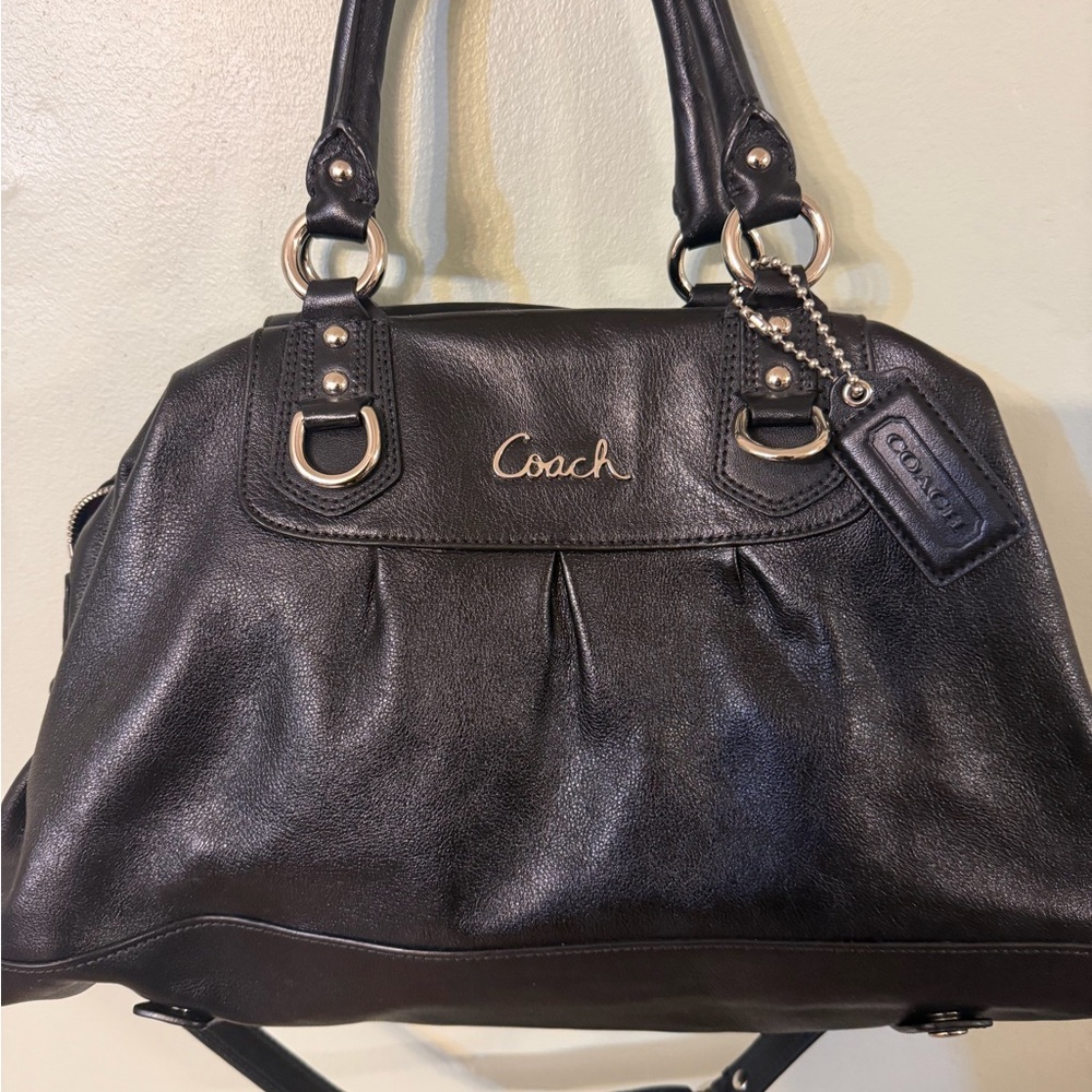 Coach Black Leather Satchel with Silver Hardware